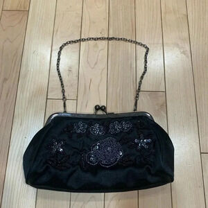 Black floral beaded embroidered bag